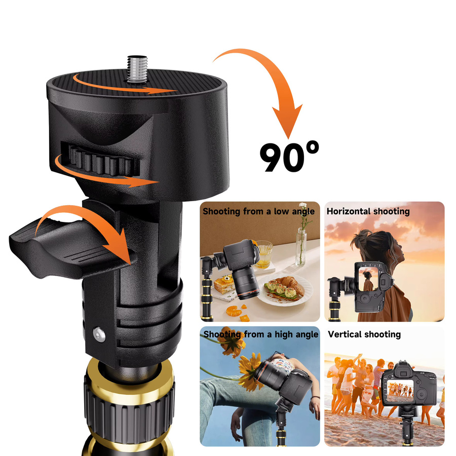 NeePho Multi-Winkel Gimbal NP-688 Ultraleichtes Aluminium-Stativ Selfie-Stick für Kamera und Smartphone in Schwarz, Höhe: 210 cm - Bild 5