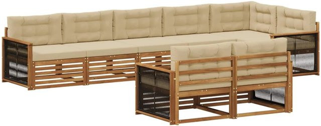 vidaXL Outdoor-Sofagarnitur aus Akazienholz in L-Form mit Kissen, Natur und Beige - Bild 1