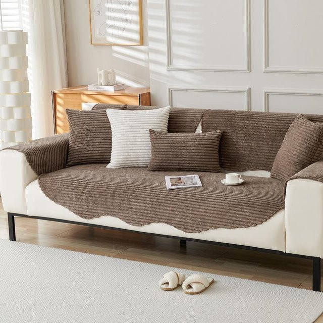 Rutschfester Sofakissenbezug von Super Six mit Streifenmuster aus Cord und Fleece, quadratisch, B/T/H: 70 x 70 x 70 cm - Bild 1