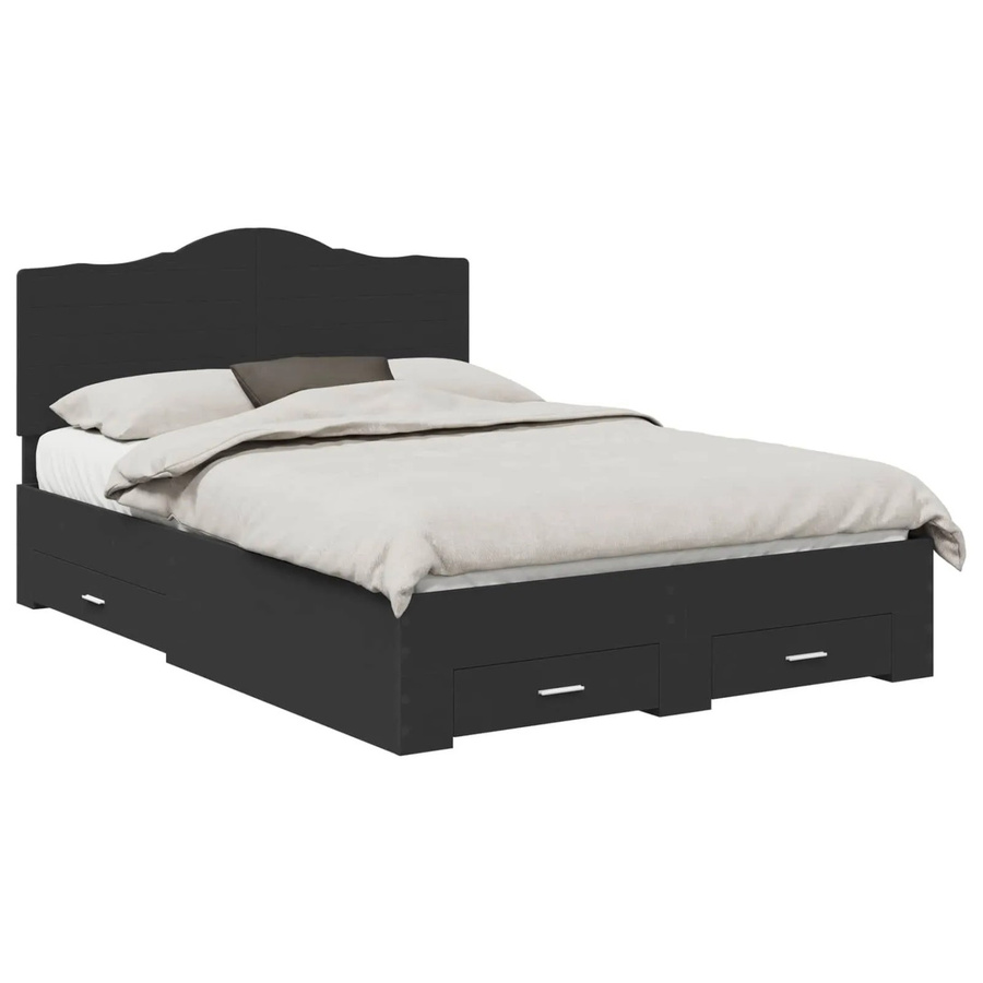 vidaXL Bettrahmen mit Kopfteil und Schubladen in Schwarz, modern, Holzwerkstoff, B/T/H: 140 x 190 x 143 cm - Bild 2