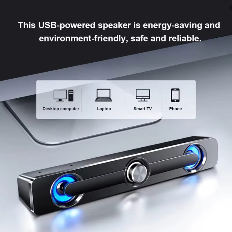 AyeBeau Tragbarer Subwoofer-Soundbar-Lautsprecher mit USB-Anschluss in Schwarz für Computer, PC und Laptop - Bild 5