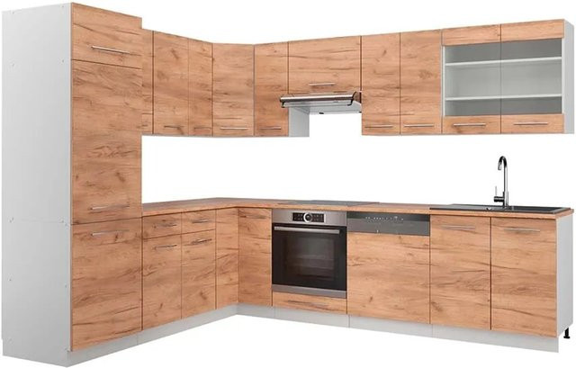 Vicco Fame-Line Eckküche Goldkraft Eiche/Weiß, B: 227 cm, B: 287 cm - Bild 1