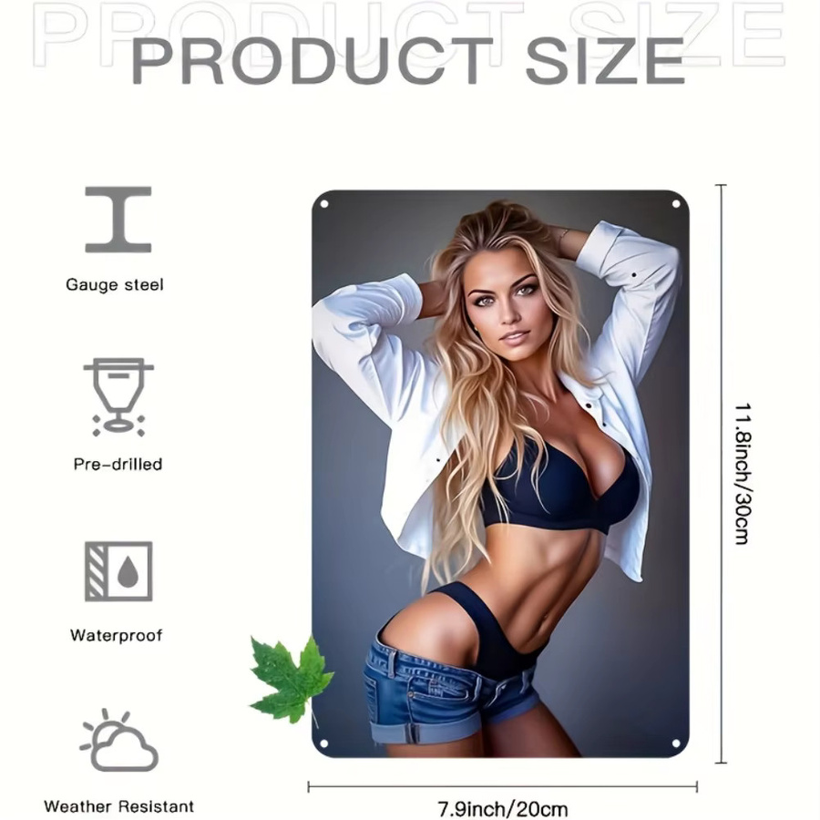 HELLOYOUNG Vintage Aluminium Wandkunstschild Schicke Frau in der Bikinizone Wandbild für Zuhause und Bar - Bild 3