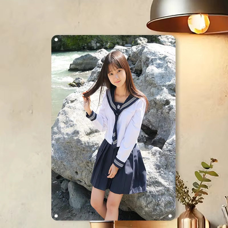 CIFBUY Japanisches Schulmädchen Wandkunst aus Metall, Rechteckiges Wandbild in Mehrfarben für Wohnzimmer, Schlafzimmer und Flur - Bild 2