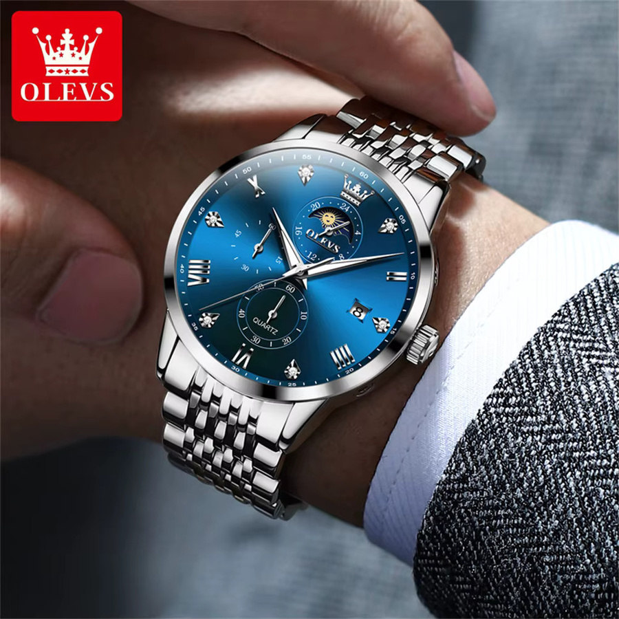 OLEVS Armbanduhr Chronograph, Quarz, Edelstahl, Schwarz, Herren - Bild 3