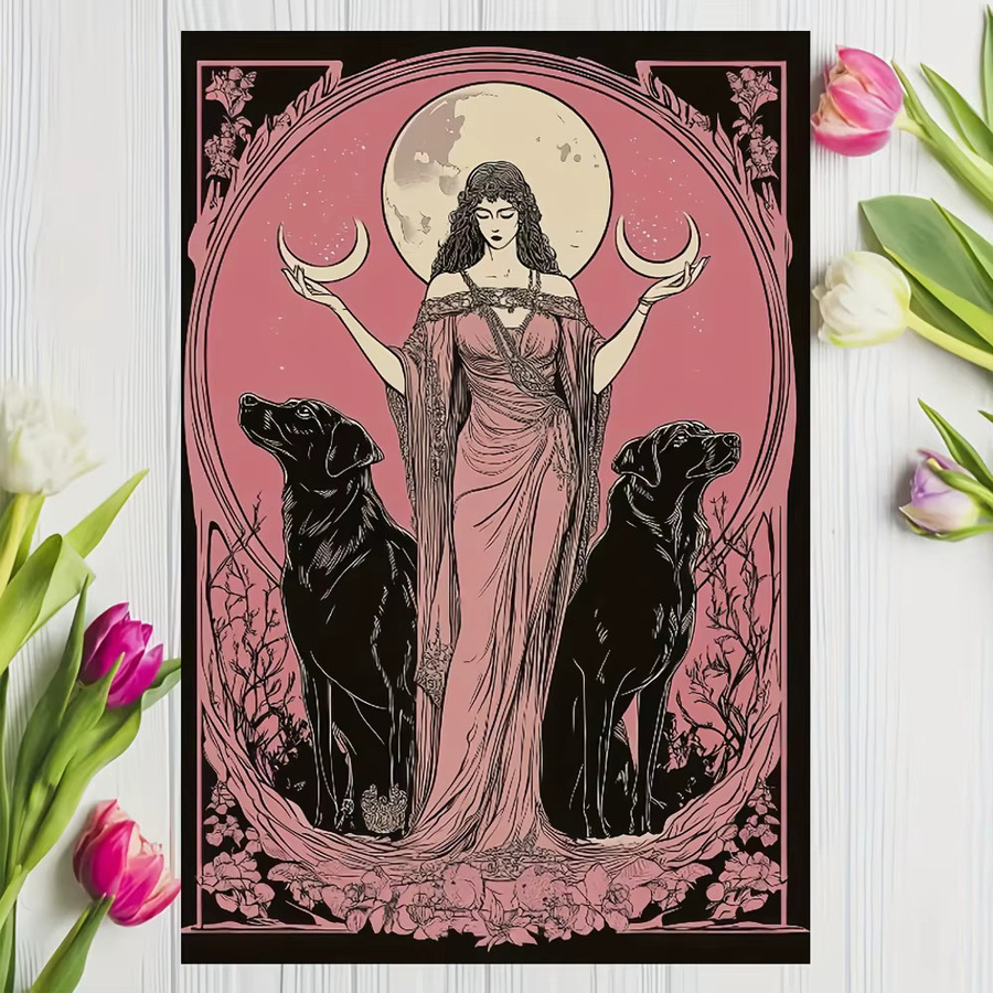 Hecate Gothic Metall-Wandkunst von CIFBUY mit schwarzem Hund und rosa Blumen in Schwarz und Rosa - Bild 2