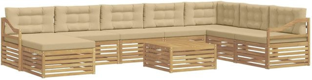 vidaXL Outdoor-Sofagarnitur 9-teilig aus Akazienholz mit Kissen in Weiß, Beige und Braun - Bild 1