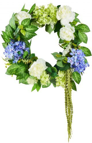 VEVOR Künstlicher Dekokranz in Blau-Weiß-Grün mit Hortensien, Rosen und Beeren, Durchmesser: 58,42 cm - Bild 1