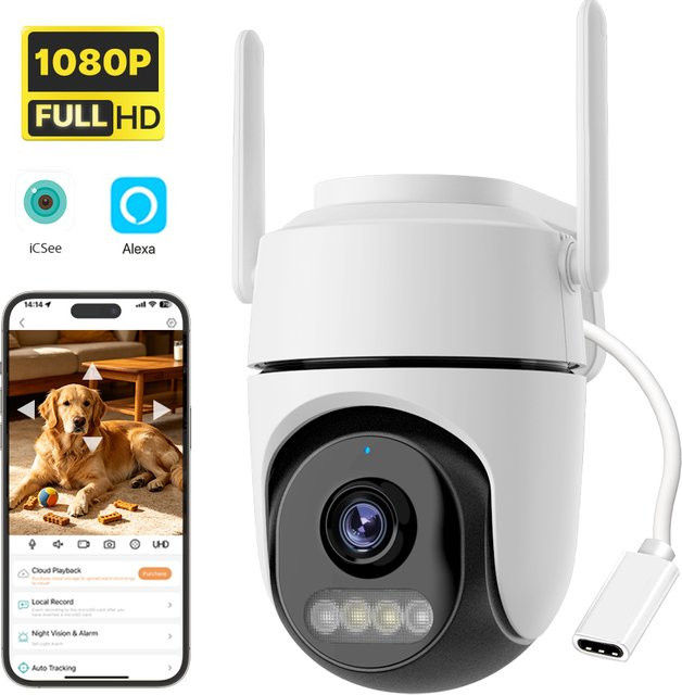 WONSDAR Smart-Kamera zur Innenüberwachung in Weiß mit 1080P HD, WLAN, Nachtsicht und 2-Wege-Audio via App - Bild 1