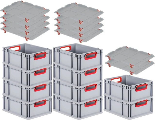 PROREGAL Spar Set 10x Eurobox Nextgen Color mit Auflagedeckel und Schiebeschnappverschlüssen, Farbe Rot, H x B x T: 17 x 30 x 40 cm - Bild 1