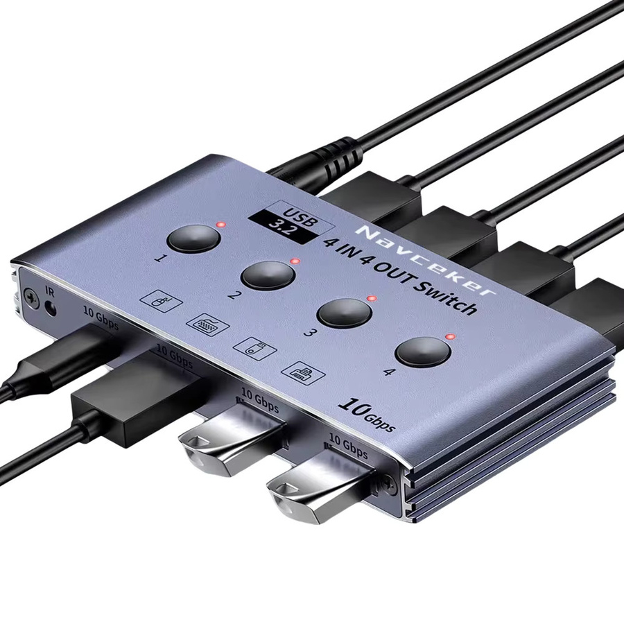 Navceker KVM USB-C-Switch mit Controller für 4 Computer, 4x 10Gbps USB 3.2 Gen 2 Umschalter für PC und Laptop sowie Tastatur - Bild 7