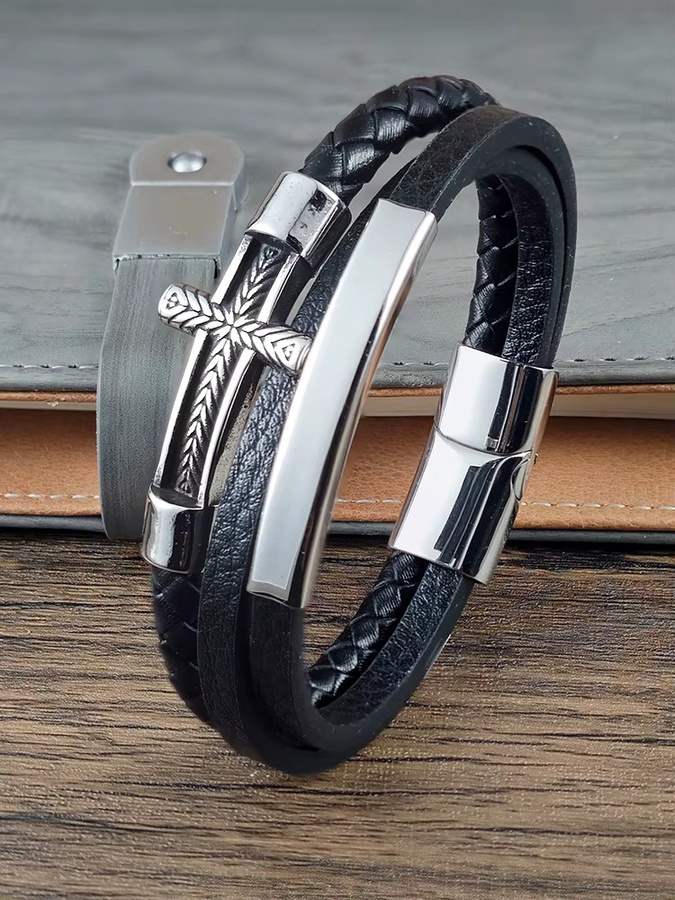 Armband Edelstahl, Kreuzgeflecht-Muster, Schwarz, Herren - Bild 3