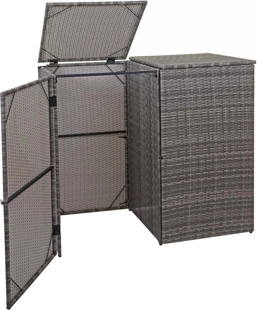 Proregal Mülltonnenbox 2er-Set aus Poly-Rattan und Stahl in Grau, H x B x T: 176 x 130 x 131 cm - Bild 1