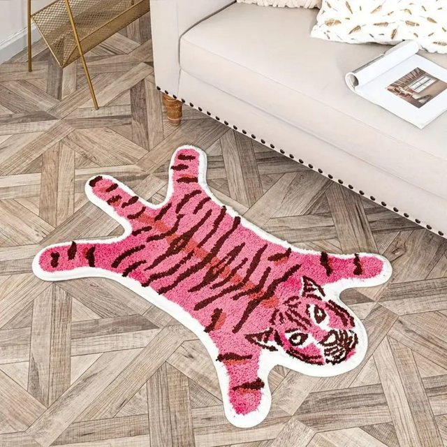 VIKAMA Pink Tiger Plüschteppich, rutschfeste und saugfähige Fußmatte für Badezimmer und Wohnzimmer, B/T: 60 x 40 cm - Bild 1