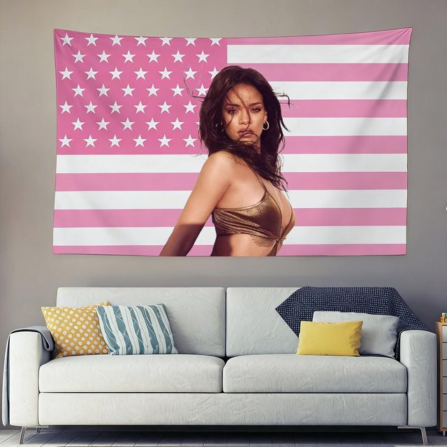 Rosa Wandteppich R-Rihanna Popstar Wandbehang für Partyraum und Dekoration, B: 60 cm, H: 90 cm - Bild 1