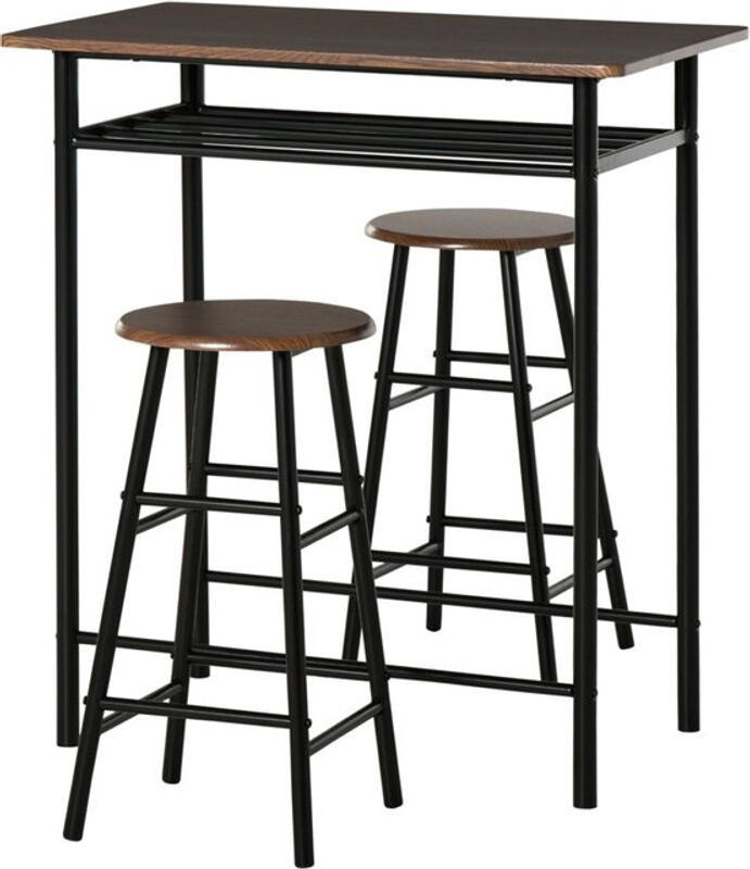 Homcom Bartisch Set mit 2 Barhockern und Lagerregal in Schwarz und Eiche Natur im Industrial Design - Bild 1