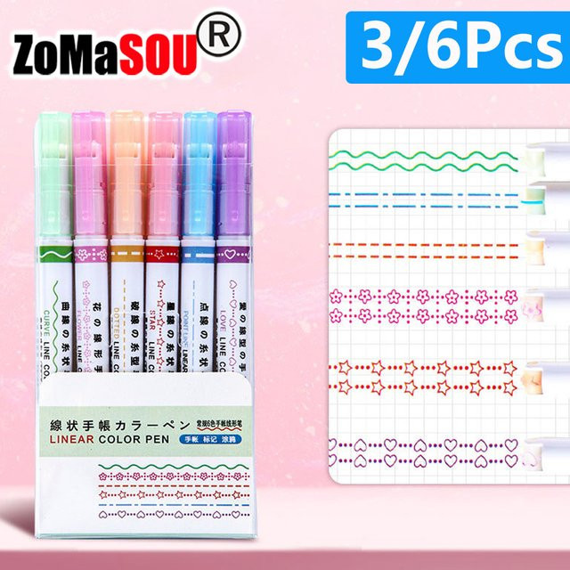 Kawaii Blumen Linien Textmarker Set mit Rollerspitze für Graffiti und Schule in Mehrfarbig - Bild 1