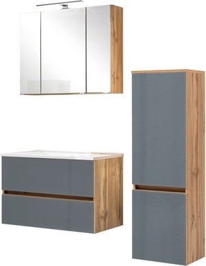 HELD MÖBEL Waschtisch-Set HELSINKI in Grau, 6-teilig, modern und wandmontiert mit LED-Beleuchtung und Soft-Close-Türen, B/T/H: 80 x 64 x 60 cm - Bild 1