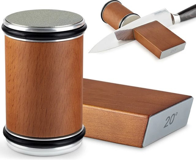 RSCHEF Küchen-Rollmesser-Schärfer-Set mit magnetischem Winkelmesser für gerade Klingen, Braun/Holz - Bild 1