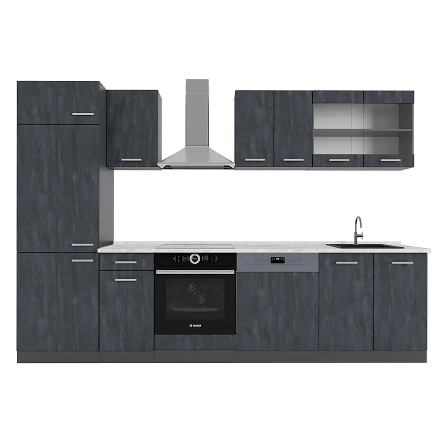 Vicco Küchenzeile R-Line modern in Schwarz Beton und Anthrazit mit weißer Marmor-Arbeitsplatte, Breite: 300 cm - Bild 2
