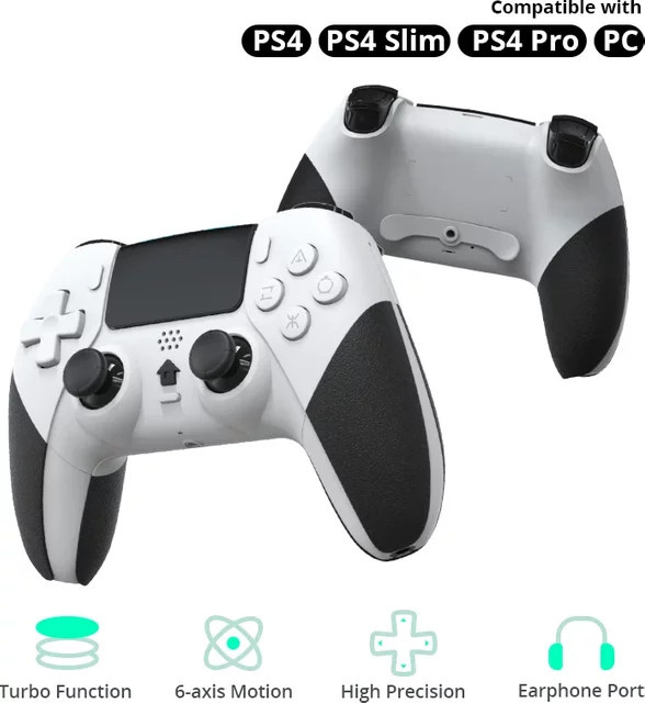 DATA FROG Kabelloser Gamecontroller für PS4, PS4 Pro und PS4 Slim sowie PC, Dual-Vibration Gamepad-Joystick in Weiß - Bild 1