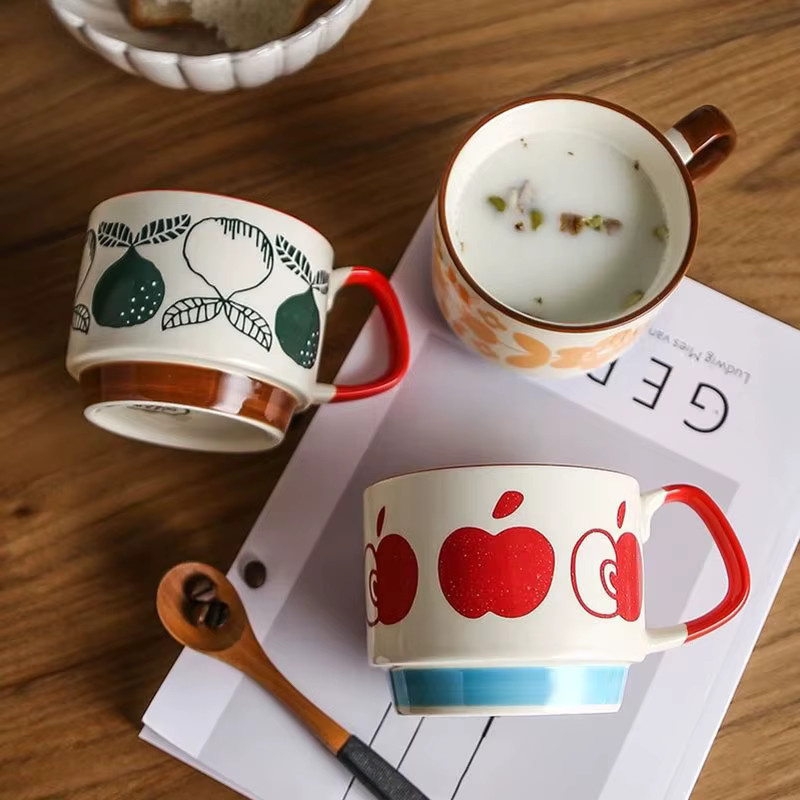 YWDL Keramik Kaffeebecher Set mit floralem Design, 300 ml, Mehrfarbig - Bild 2