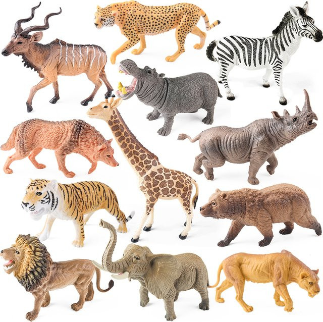 Oenux Wildtier Löwe Tiger Bär Wolf Nashorn Gepard Antilope Nilpferd Elefant Zebra, Actionfiguren - Bild 1