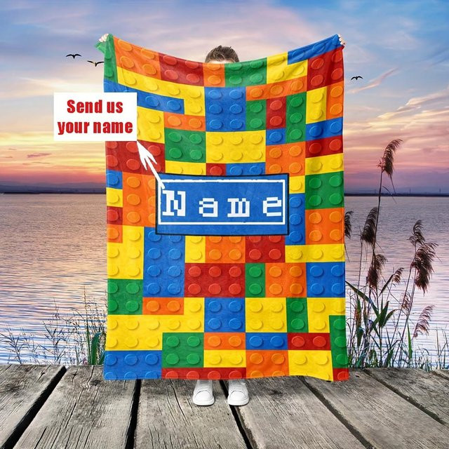 Personalisierbare Baustein-Puzzle-Kuscheldecke von JMG Household Supplies in Multicolour, weiches Flanell mit geometrischem Design, B/B: 70 x 100 cm - Bild 1