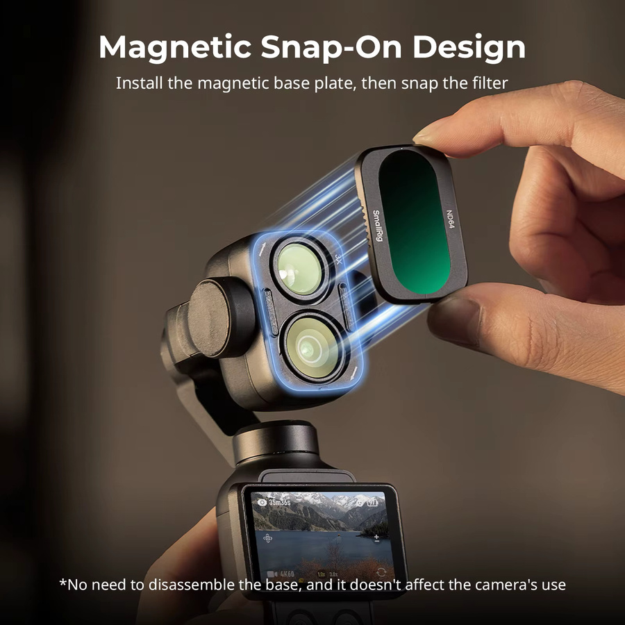 SmallRig Split-Filter-Set für DJI Osmo Pocket 4P in Schwarz mit ND16, ND64, ND256, CPL und 1/4 Diffusionsfilter Basis - 6658 - Bild 3