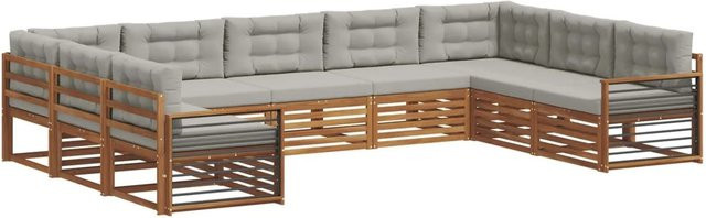 vidaXL Sofagarnitur 9-teilig aus Akazie Massivholz in Natur und Hellgrau mit U-Form und Latten-Design - Bild 1