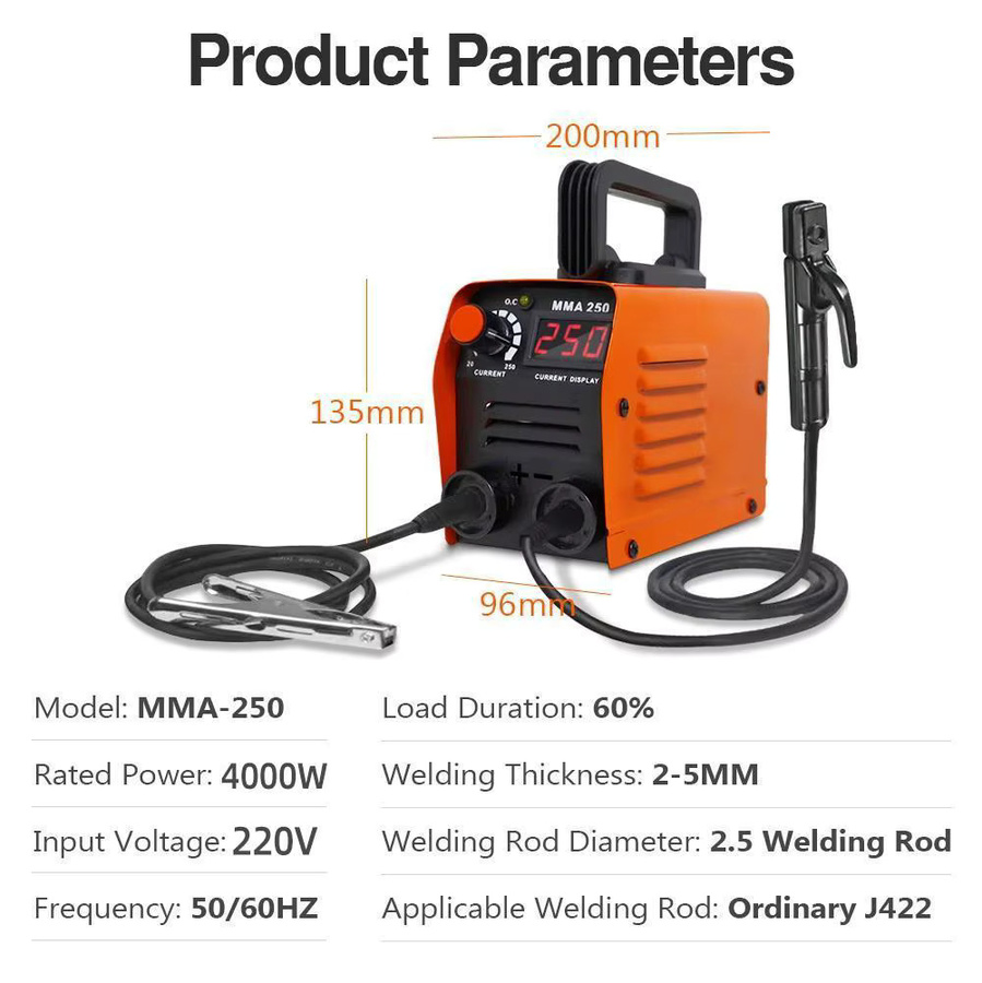 Betuyoo ZX7 MMA Inverter-Schweißer 250A 220V 3,8KW IGBT Lichtbogenschweißgerät in Blau-Orange - Bild 4