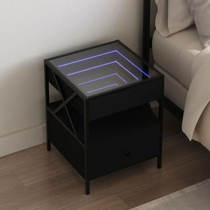 Moderner Nachttisch mit Infinity-LED von vidaxl in Schwarz, B/T/H: 40 x 40 x 51 cm - Bild 1