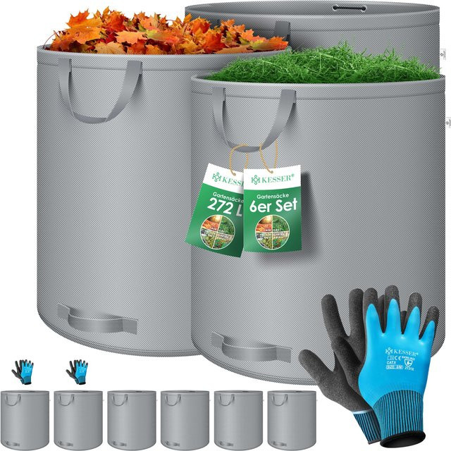KESSER Gartensack Set mit Handschuhen, selbststehend und faltbar, grau - Bild 1
