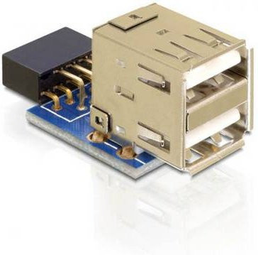 Delock USB 2.0 Adapter mit 2x USB-A Buchse und 9-poligem Mainboard-Stecker in Silber - Bild 1