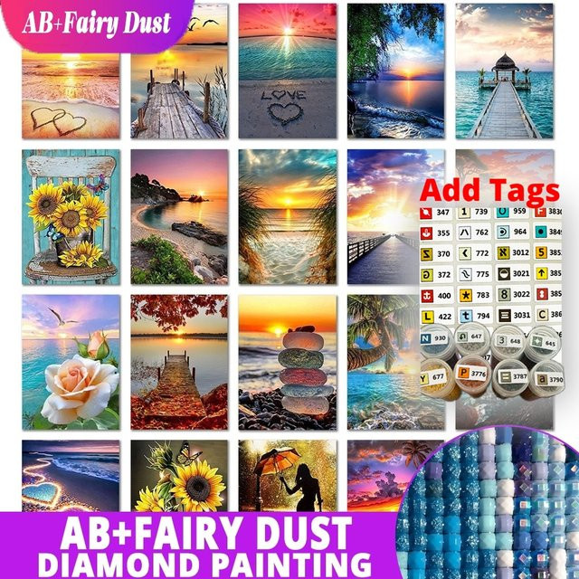 Potdemiel Diamantmalerei Set mit DMC-Aufklebern Motiv Sonnenuntergang und Meer als DIY 5D Mosaik Inlay in Multicolor - Bild 1