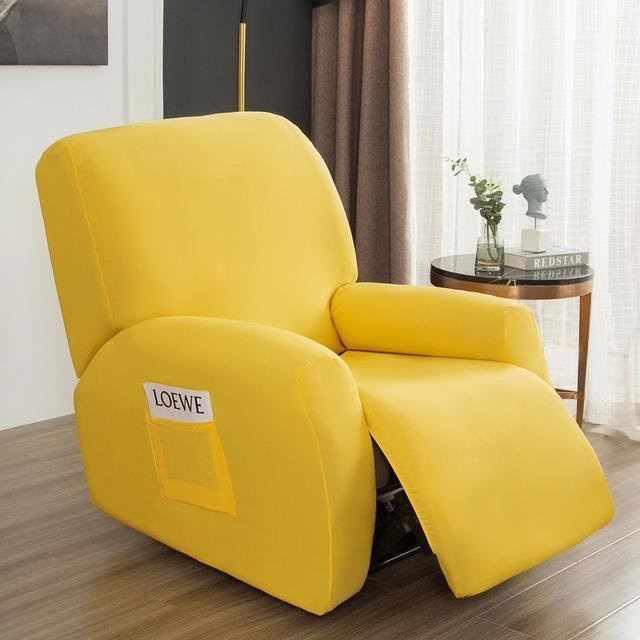 KORAN 4er-Set wasserdichte Liegesofa-Abdeckungen für Relax-Sessel in Gelb, elastische und rutschfeste Schutzhüllen aus Polyester - Bild 1