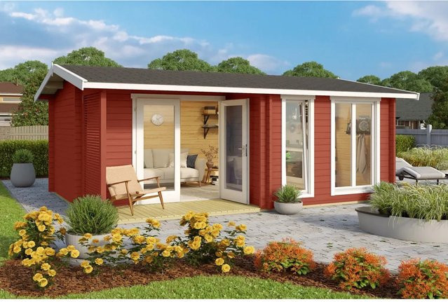 Lasita Gartenhaus Brighton 44 aus Holz mit Satteldach in Rot, B/T/H: 580 x 370 x 251 cm - Bild 1