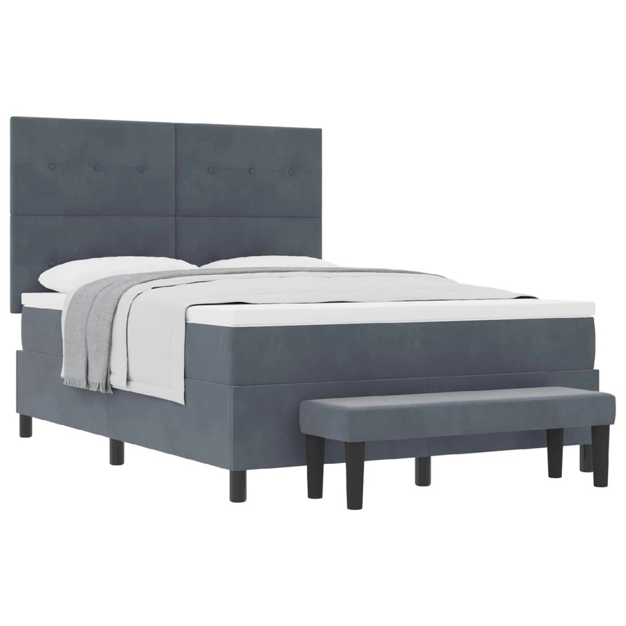 vidaXL Boxspringbett mit Matratze aus Samt in Dunkelgrau, B/T/H: 160 x 200 x 128 cm - Bild 2