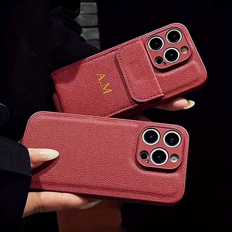 Personalisierte Luxus Leder Hülle mit Kartenhalter für dein iPhone, Farbe: Rot, Marke: YLUOYI - Bild 3
