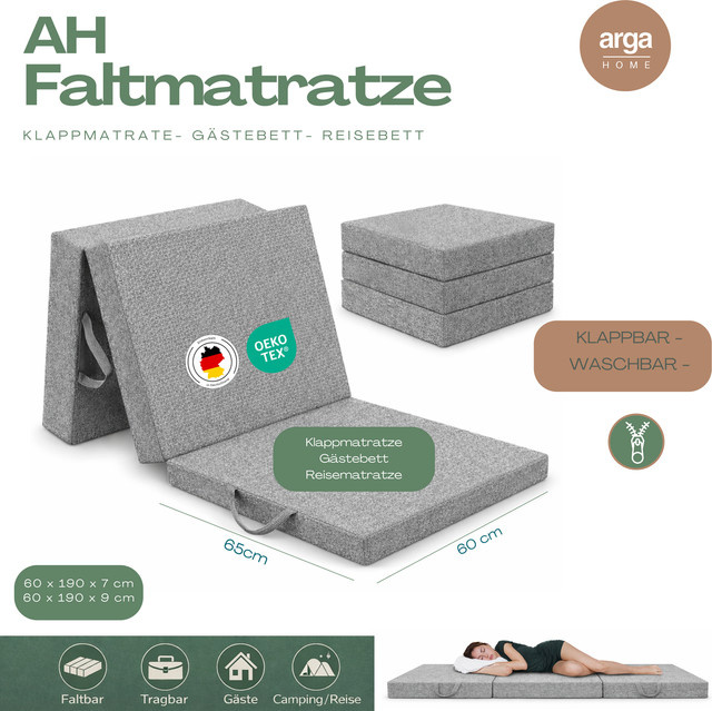 ARGAHOME Klappmatratze aus Kaltschaum mit 3-Zonen-Kern und abnehmbarem Bezug, Breite: 60 cm, Tiefe: 190 cm, Höhe: 7 cm - Bild 1