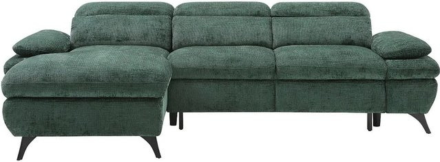 Vente-unique Schlafsofa Surdeli in Grün mit L-Form und Textilbezug, Breite: 284 cm - Bild 1