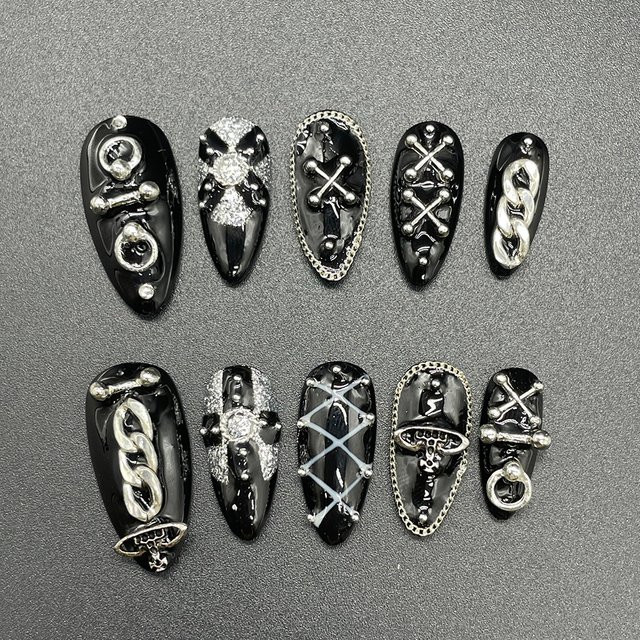 Keeppley Kunstnägel, schwarz, glänzend, 10 Stück, Unisex - Bild 1