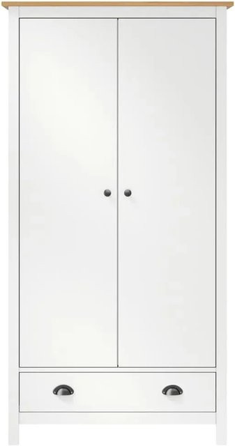 vidaXL Kleiderschrank aus Kiefer-Massivholz mit 2 Türen und integrierten Schubladen, Weiß/Braun, B/T/H: 89 x 50 x 170 cm - Bild 1