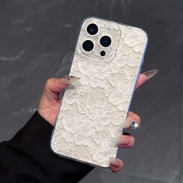Transparente Handyhülle mit weißem Spitzenmuster aus weichem TPU für Apple iPhone 17 16 15 14 Pro Max 13 12 11 XS X XR 7 8 Plus 16e 17 Air - Bild 1