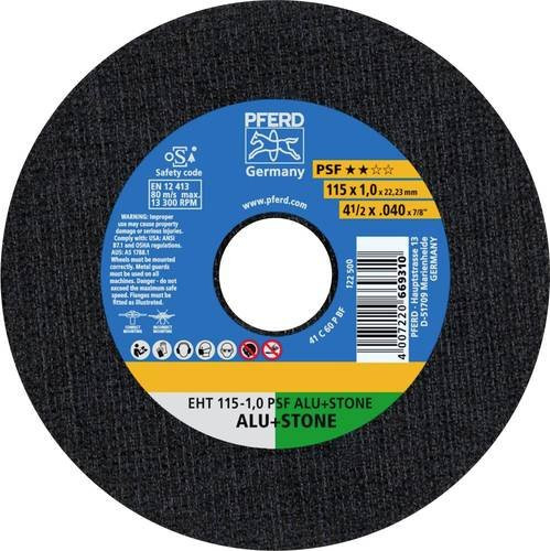 PFERD Trennscheibe EHT 115-1,0 PSF ALU+STONE gerade für Aluminium, NE-Metalle, Stein und PVC, 25 Stück, Durchmesser: 115 mm, Breite: 1,0 mm, Bohrung: 22,23 mm, Farbe: Schwarz - Bild 1