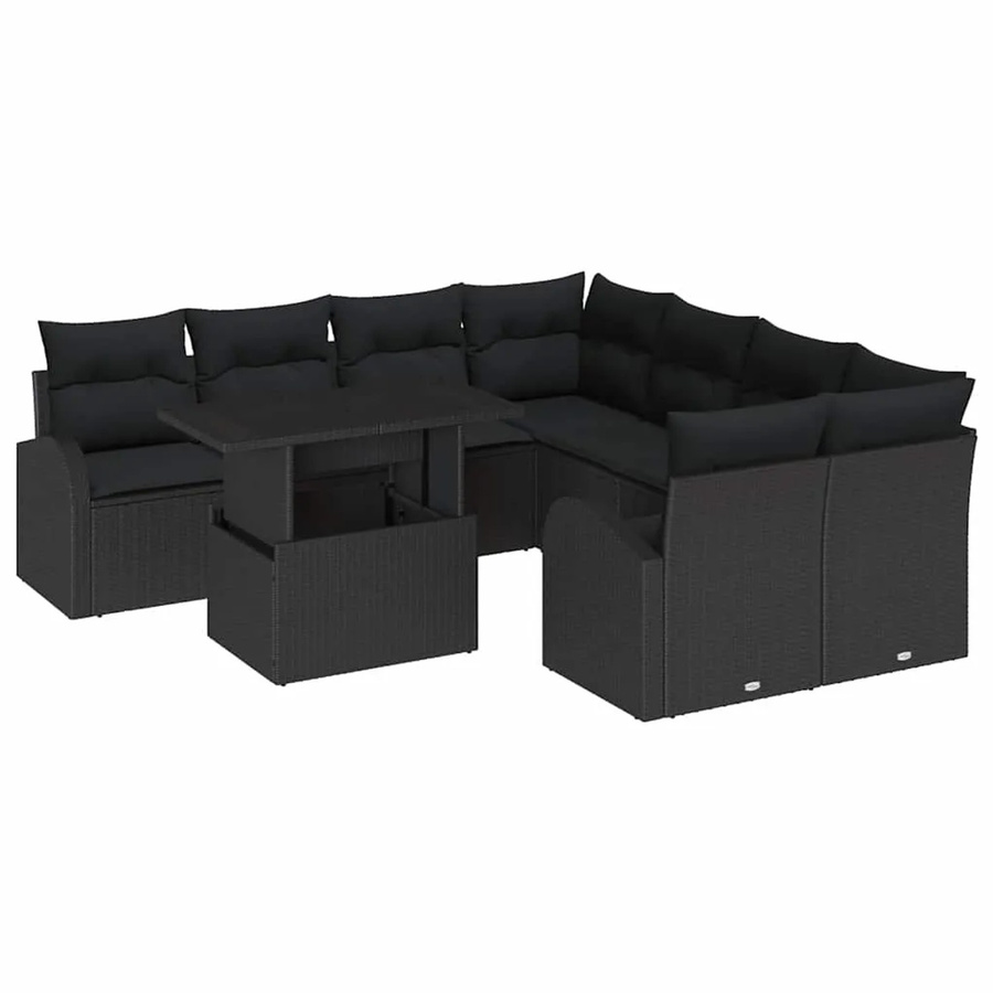 vidaXL Garten-Sofa-Set 9-tlg. aus Poly Rattan und Stahl in Schwarz mit Kissen und Tisch - Bild 2