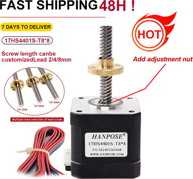 HANPOSE Nema17 17HS4401S-T8 Schrittmotor mit T8-Gewindespindel für 3D-Drucker, Schwarz - Bild 1
