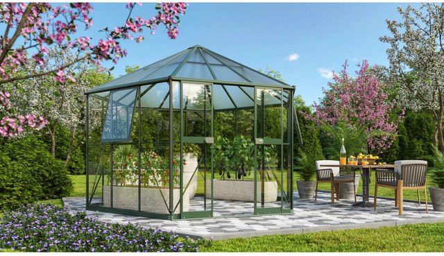 Vitavia Gewächshaus Galaxis 9000 in Smaragdgrün mit Polycarbonat und Fundamentrahmen - Bild 1