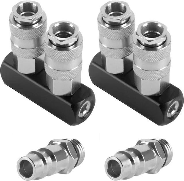 STAHLWERK 2er Set 2-fach Druckluft-Verteiler aus Messing mit 1/4 Zoll Schnellkupplung bis 35 bar in Silber - Bild 1