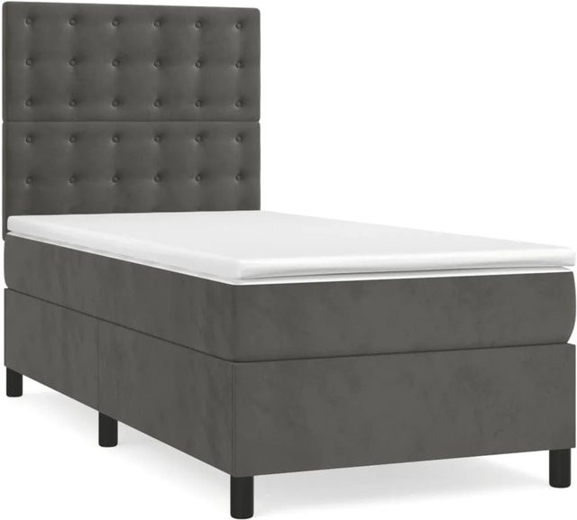vidaXL Boxspringbett mit Matratze Dunkelgrau aus Samt, Hybrid-Konstruktion mit Taschenfederkern, B/T/H: 90 x 190 x 128 cm - Bild 1